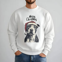Santa Hat Dog Holiday Sweatshirt, Pitbull Christmas Sweatshirt, Adorable Pit Bull Dog Mom Crewneck, Festive Puppy Lover Pullover Sweatshirt