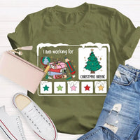 Stars and Christmas Tree Graphic Tee, Working for Christmas Break Shirt, Humorous Teacher Holiday T-Shirt, Christmas Break Present Shirt