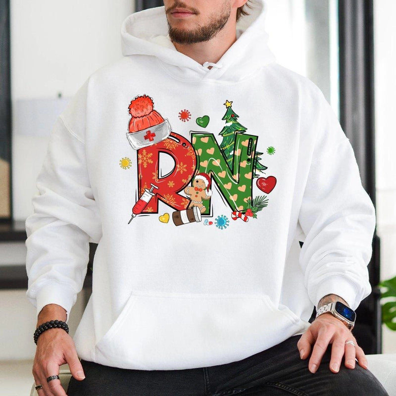 Registered Nurse Holiday Hoodie, Christmas RN Nurse Hoodie, Medical Worker Sweatshirt, Nursing Student Pullover Hoodie, Nurse Xmas Present