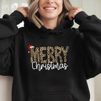 Leopard Print Christmas Sweatshirt, Merry Christmas Hoodie, Retro Merry Xmas Graphic Hoodie, Festive Holiday Pullover, Winter Present for Her