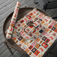 Retro Stamp Christmas Gift Wrap Roll, Black Santa Girl Wrapping Paper, Melanin Santa Holiday Wrapping Paper, Festive Present Wrap