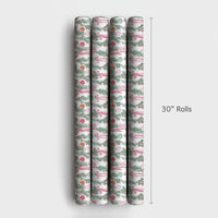 Pink Ribbon Christmas Gift Wrap, Watercolor Garland Wrapping Paper, Elegant Holiday Wrapping Paper, Festive Winter Xmas Gift Wrap Roll