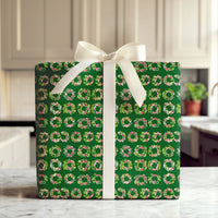 Floral Holiday Gift Wrap, Watercolor Christmas Wreath Wrapping Paper, Dark Green Botanical Wrapping Paper, Festive Winter Present Wrap Roll