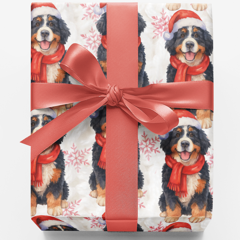 Snowy Santa Dog Gift Wrap, Bernedoodle Christmas Wrapping Paper, Doodle Breed Winter Present Paper, Pet Lover Xmas Wrapping Paper Roll