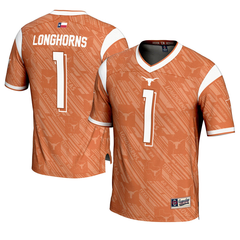 #1 Texas Longhorns Highlight Print Football Fashion Jersey - Texas Orange
