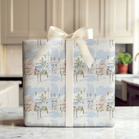 Watercolor Christmas Town Gift Wrap, Snowy Village Wrapping Paper, Winter Scene Wrapping Paper, Comfy Holiday Present Paper Wrap Roll