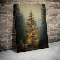 Glowing Pine Woodland Wall Art, Christmas Tree Forest Canvas, Misty Winter Forest Canvas Print, Enchanted Holiday Tree Decor