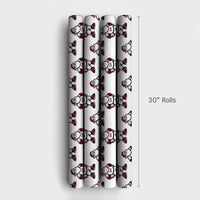 Buff Santa Mascot Gift Wrap, Devils Santa Christmas Wrapping Paper, Sports Fan Holiday Wrapping Paper, Maroon Mascot Gift Wrapping Paper