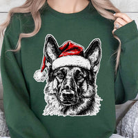 Santa Hat Dog Holiday Crewneck, German Shepherd Christmas Sweatshirt, Festive German Shepherd Xmas Sweater, Dog Lover Present