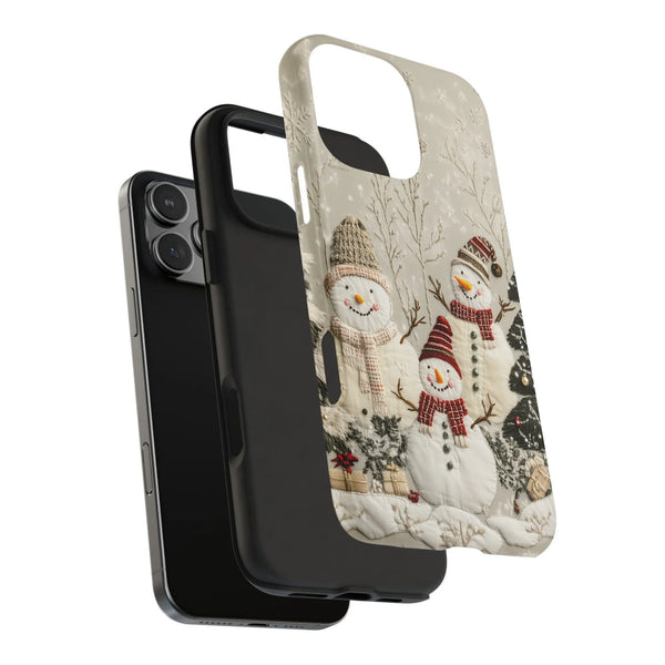 Winter Holiday iPhone 16 Pro Max Case, Snowman Family Phone Case, Festive Christmas Season Dual Layer Cover, Holiday Present