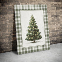 Vintage Holiday Wall Art, Rustic Green Plaid Christmas Tree Digital Download, Festive Winter Botanical Poster, Printable Farmhouse Decor