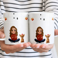 Chibi Girl Christmas Puppy Holiday Mug, Adorable Chihuahua Dog Mom Ceramic Mug, Festive Pet Lover Coffee Cup, Xmas Dog Parent Present 11oz 15oz