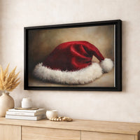 Rustic Vintage Christmas Canvas Print, Santa Hat Oil Painting Wall Art, Holiday Santa Wall Decor, Festive Xmas Season Canvas Poster