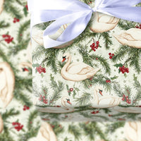 Elegant Bird Holiday Gift Wrap, Winter Swan Christmas Wrapping Paper, Holly Berry Botanical Wrapping Paper, Cream Festive Present Wrap