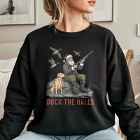 Santa Duck Hunting Sweatshirt, Duck the Halls Christmas Sweatshirt, Humorous Duck Hunter Crewneck, Holiday Hunting Pullover, Hunter Dad Present
