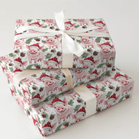 Adorable Watercolor Piglet Gift Wrap, Santa Hat Pig Wrapping Paper, Festive Animal Christmas Wrapping Paper, Whimsical Holiday Present Gift Wrap