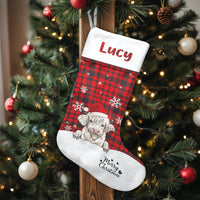 Red Buffalo Plaid Holiday Stocking, Personalized Highland Cow Christmas Stocking, Custom Name Xmas Stocking, Festive Family Holiday Decor