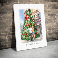 Personalized Holiday Canvas Print, Custom Couple and Pet Portrait Canvas, Watercolor Christmas Canvas Art, Family Pet Present for Couples