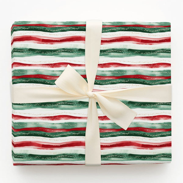 Red and Green Holiday Gift Wrap, Watercolor Wavy Stripe Wrapping Paper, Christmas Stripe Wrapping Paper, Festive Winter Wrapp