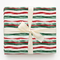 Red and Green Holiday Gift Wrap, Watercolor Wavy Stripe Wrapping Paper, Christmas Stripe Wrapping Paper, Festive Winter Wrapping Paper Roll