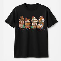 Adorable Holiday Drink Graphic Shirt, Gingerbread Coffee Christmas T-Shirt, Festive Coffee Lover Tee, Winter Seasonal Aesthetic T-Shirt