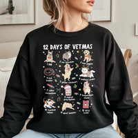 Humorous Veterinary Clinic Holiday Pullover, 12 Days of Vetmas Sweatshirt, Vet Tech Christmas Crewneck, Animal Doctor Xmas Present Sweater