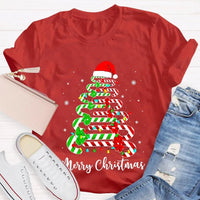 Festive Merry Tree Graphic Tee, Christmas Candy Tree T-Shirt, Holiday Candy Cane Christmas Shirt, Adorable Winter Apparel, Christmas Present