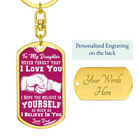 Fist Bump Love Quote Keyring, To My Daughter Dog Tag Keychain, Surgical Steel Daughter Keychain, Birthday Christmas Present from Dad