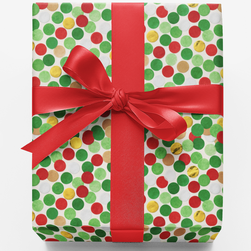 Festive Polka Dot Gift Wrap, Christmas Confetti Wrapping Paper, Modern Holiday Wrapping Paper, Xmas Party Present Paper Roll