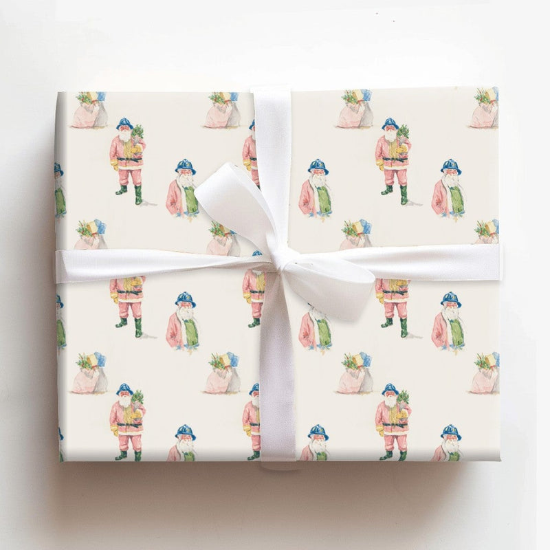 Blue Helmet Santa Gift Wrap, Watercolor Santa Claus Wrapping Paper, Whimsical Christmas Wrapping Paper, Fun Holiday Present Wrapping Paper