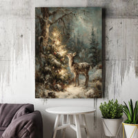 Snowy Forest Fawn Canvas Print, Christmas Fawn Canvas Wall Art, Winter Deer Canvas Art, Holiday Nature Canvas, Animal Lover Xmas Present