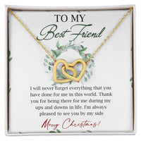 CZ Crystal Two Heart Pendant, Best Friend Christmas Interlocking Hearts Necklace, Friendship Linked Heart Necklace, Holiday Present for Women