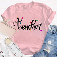 Adorable Holiday Educator Graphic Tee, Christmas Lights Snow Teacher T-Shirt, Festive Winter Teacher Shirt, Merry Christmas Present