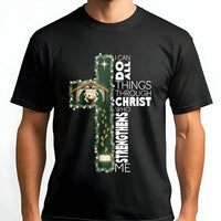 Nativity Cross Christmas Shirt, I Can Do All Things Through Christ T-Shirt, Christian Faith Graphic Tee, Religious Bible Verse Shirt Present