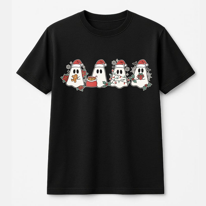Spooky Santa Christmas Graphic Tee, Adorable Christmas Ghost T-Shirt, Holiday Spirits Ghost Shirt, Retro Christmas Ghost T-Shirt, Festive Present