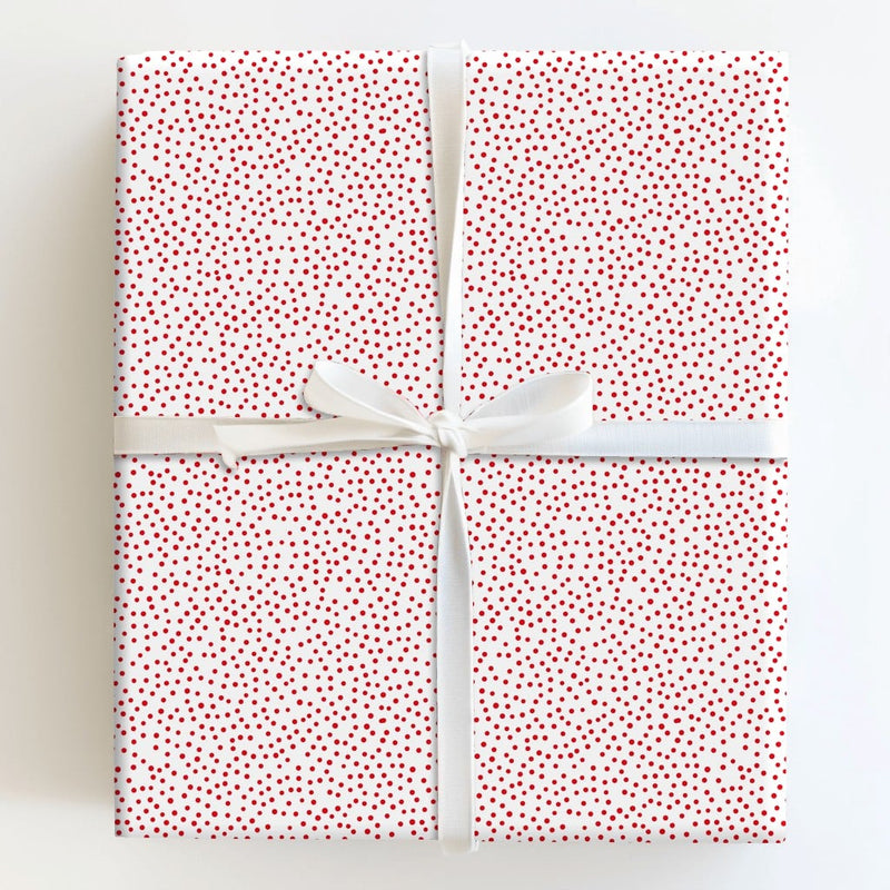 Minimalist Polka Dot Gift Wrap, Red Confetti Wrapping Paper, Scattered Dot Birthday Wrapping Paper, All Occasion Christmas Gift Wrap Roll