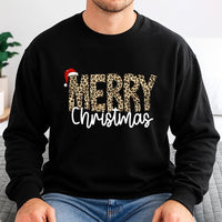 Holiday Pattern Crewneck, Merry Christmas Leopard Print Sweatshirt, Buffalo Plaid Animal Print Sweater, Festive Xmas Pullover