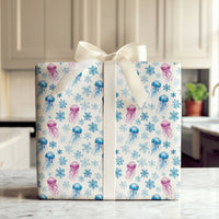 Winter Ocean Christmas Wrapping Paper, Watercolor Jellyfish Snowflake Wrapping Paper, Coastal Holiday Wrapping Paper, Whimsical Gift Wrap