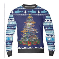 Humorous Marine Life Ugly Sweater, Shark Christmas Tree Ugly Sweater, Ocean Animal Holiday Sweater, Sea Life Christmas Ugly Sweater Pullover