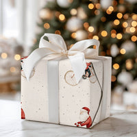 Whimsical Christmas Gift Wrap, Watercolor Santa on Bicycle Wrapping Paper, Retro Holiday Santa Wrapping Paper, Adorable Festive Gift Wrap Roll