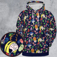 All-Over 3D Print Christmas Sweatshirt, Retro Cartoon Holiday Hoodie, Comfy Winter Graphic Hooded Fleece Pullover