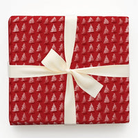 White Pine Tree Pattern Gift Wrap, Red Christmas Wrapping Paper, Classic Rustic Holiday Gift Wrapping Paper, Winter Season Paper Roll