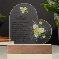 Floral Stepdaughter LED Night Light Plaque, Stepdaughter Acrylic Heart Plaque, Sentimental Desk Sign Plaque, Christmas Birthday Present