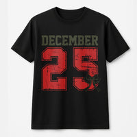 Distressed Varsity Holiday Tee, December 25 Christmas T-Shirt, Vintage Christmas Day Shirt, Festive Family Graphic Tee