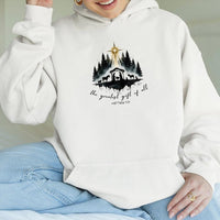 Matthew 1 21 Greatest Present Hoodie, Nativity Scene Hoodie, Religious Christian Christmas Hoodie, Faith Holiday Scripture Hooded Sweatshirt