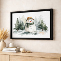 Winter Forest Landscape Canvas, Watercolor Snowman Canvas Wall Art, Snowman Wall Decor, Holiday Canvas Art, Christmas Home Decor Present