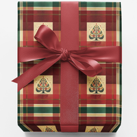 Vintage Tartan Gift Wrap, Christmas Tree Wrapping Paper, Holiday Plaid Tree Wrapping Paper, Winter Forest Gift Wrap