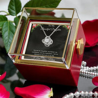 CZ Crystal Pendant Necklace, Daughter Love Knot Necklace from Mom, Rotating Rose Box Love Knot Necklace, Christmas Birthday Jewelry Present