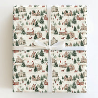 Horse Sleigh Holiday Gift Wrap, Snowy Village Christmas Wrapping Paper, Watercolor Winter Wonderland Gift Wrapping Paper, Comfy Present Wrap