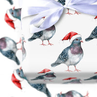 Humorous Holiday Bird Gift Wrap, Santa Pigeon Christmas Wrapping Paper, Quirky Urban Animal Wrapping Paper, Novelty Xmas Gift Wrap Roll